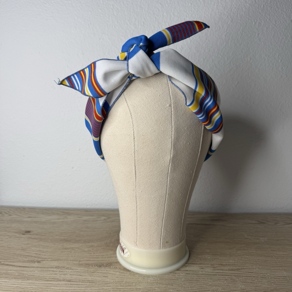 Vintage Triangle Head Scarf Primary‎ Color Stripes 1960s Red Blue Yellow White